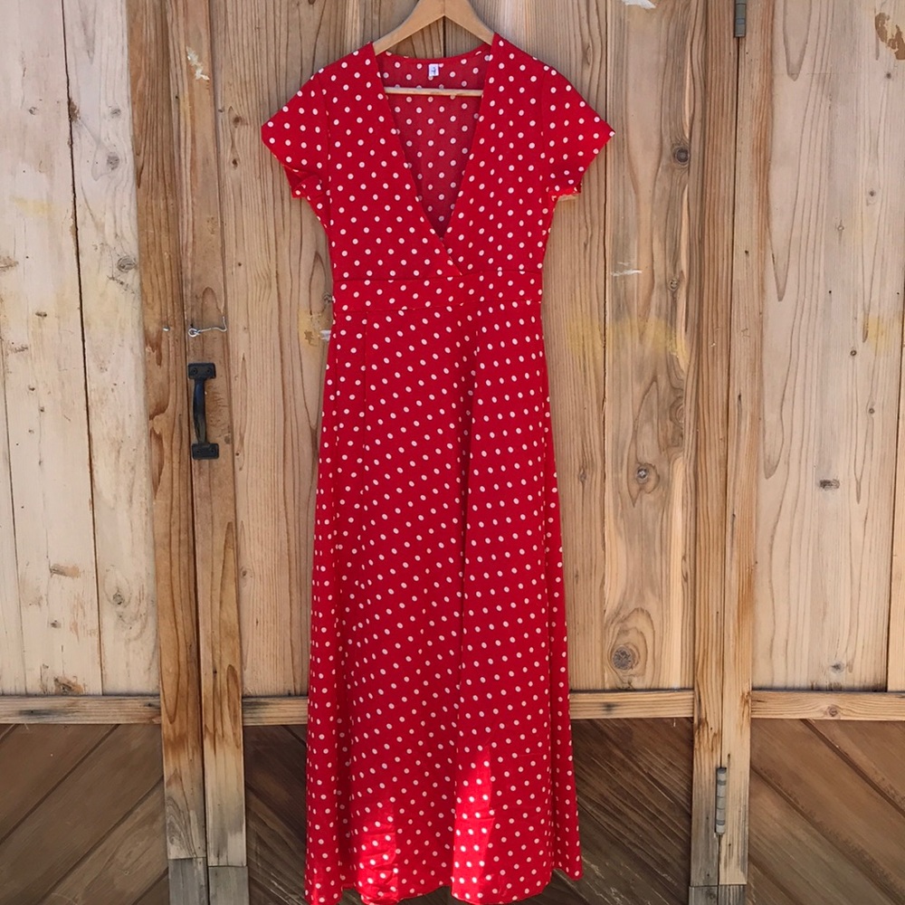 Maxi red & white polka dot dress!